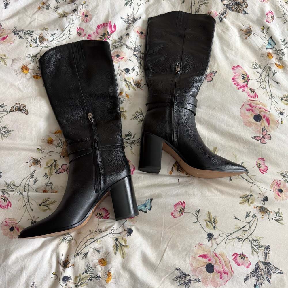 Dolce Vita Tyrone Black Pebbled Leather Knee High Boots Size 7 - Picture 2 of 3